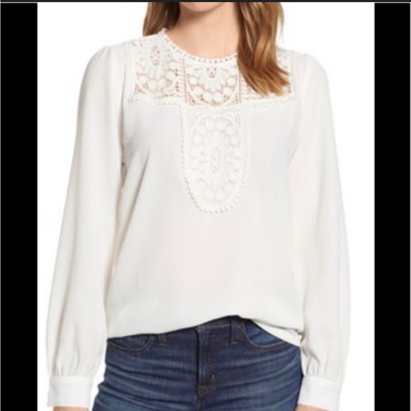 Halogen White Lace and Crepe Top - Picture 1 of 5